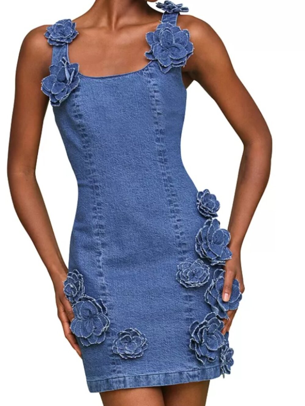Denim Floral Applique Mini Dress